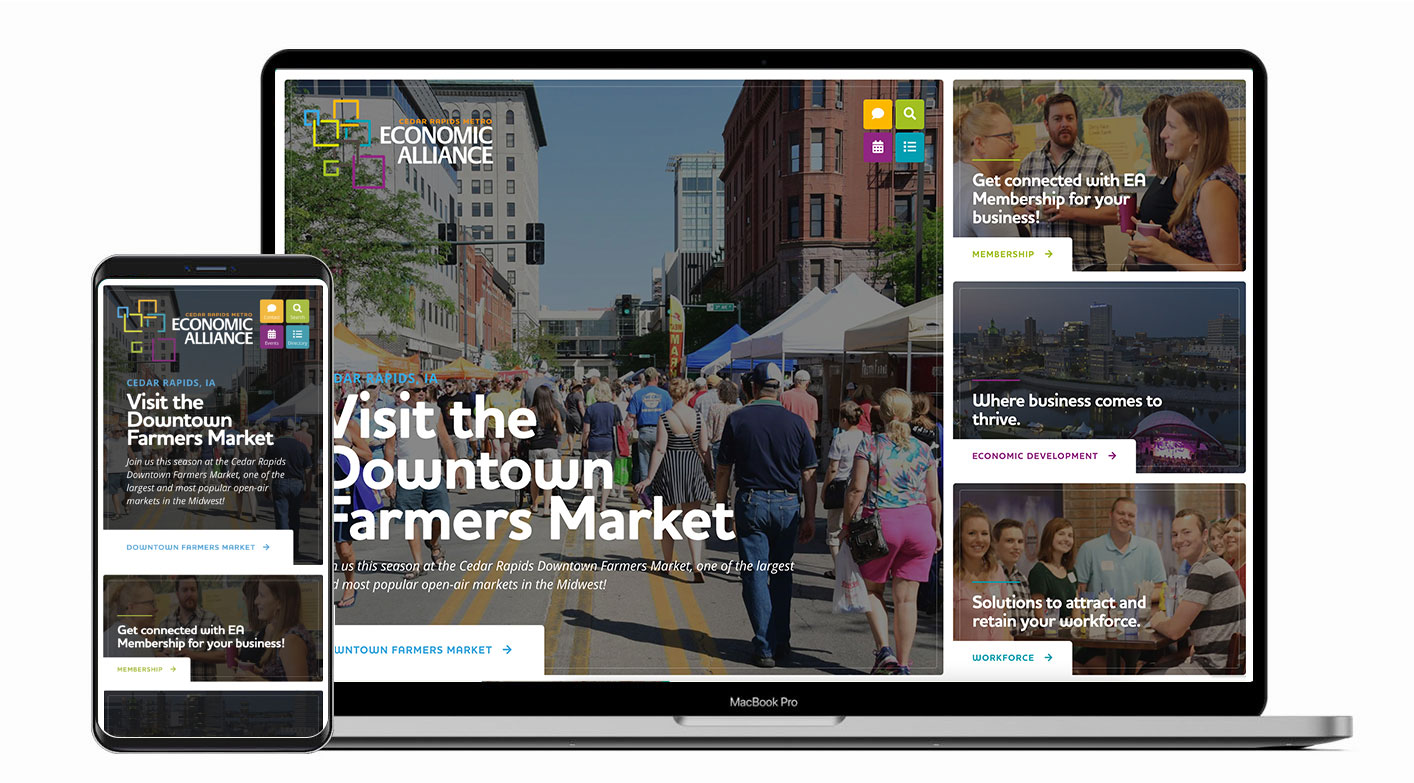 The new Cedar Rapids Metro Economic Alliance website on mobile and laptop