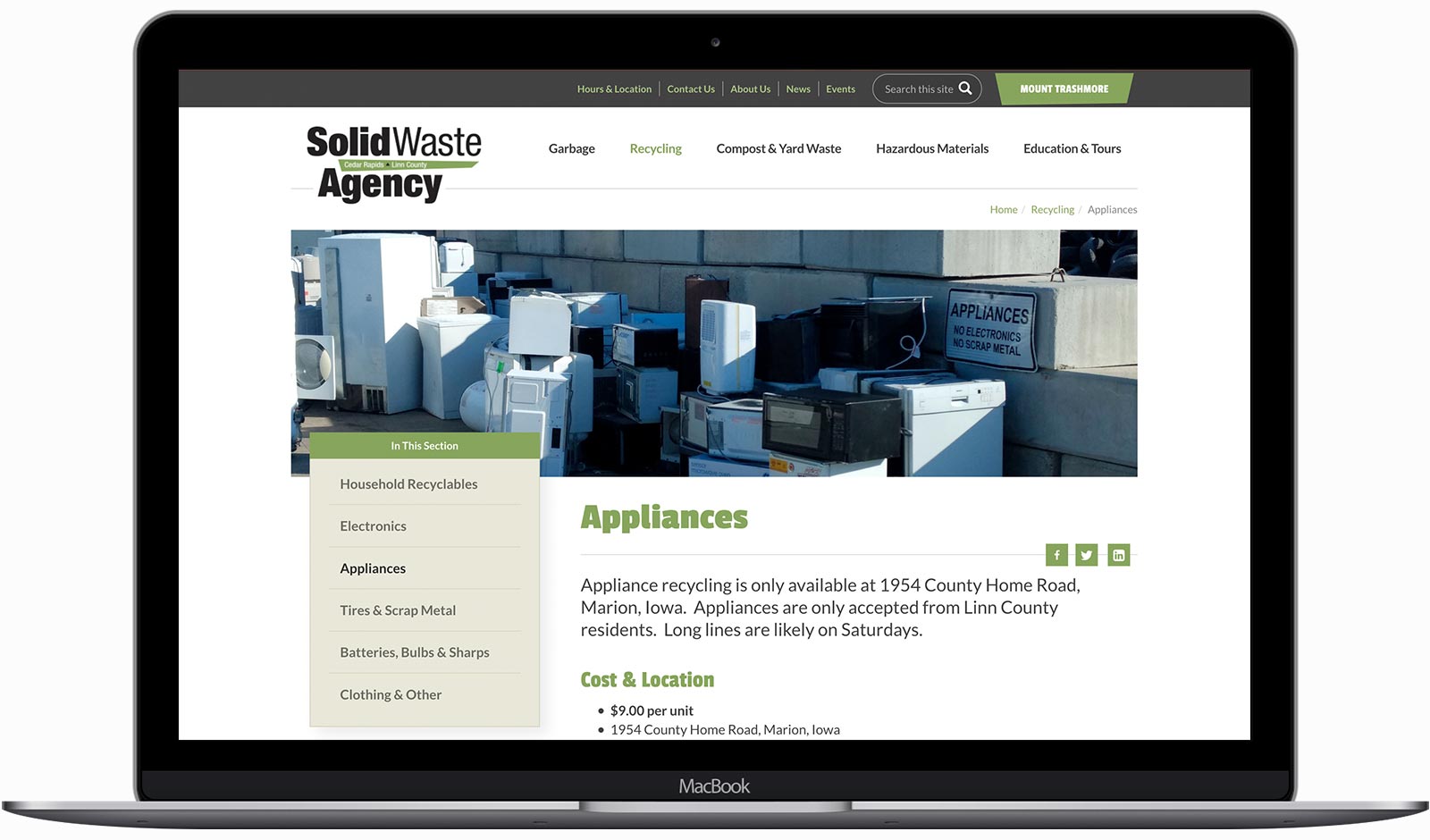 The solid waste agency website displays on a macbook