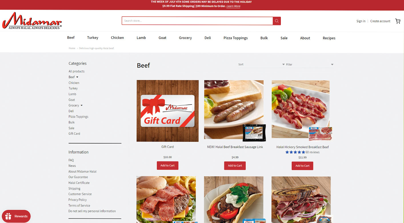 A detail of the web design for Midamar Halal