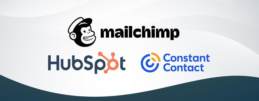 HubSpot, MailChimp and Constant Contact email marketing logos