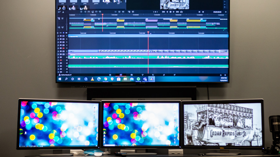 Video editing monitors in Informatics editing bay
