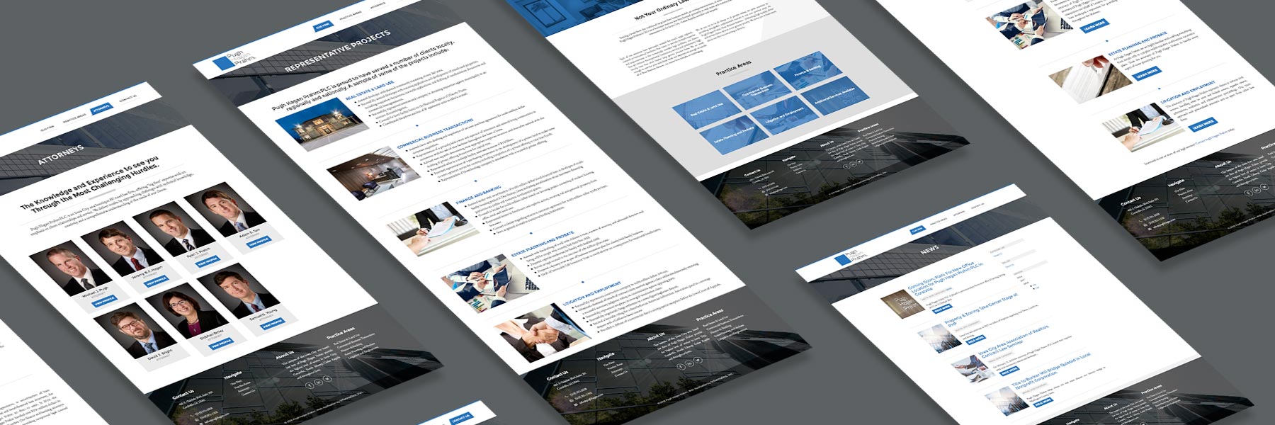 A perspective layout of various pages of the webite