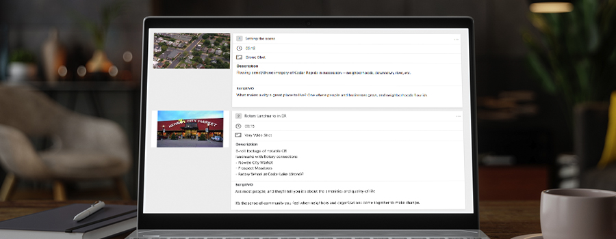 A video production storyboard for our Downtown Rotary mini-doc