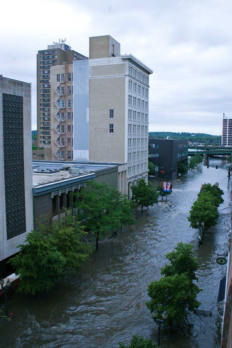 Downtown Cedar Rapids streets are flooded with waters