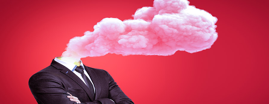 Headless businessman among the cloud