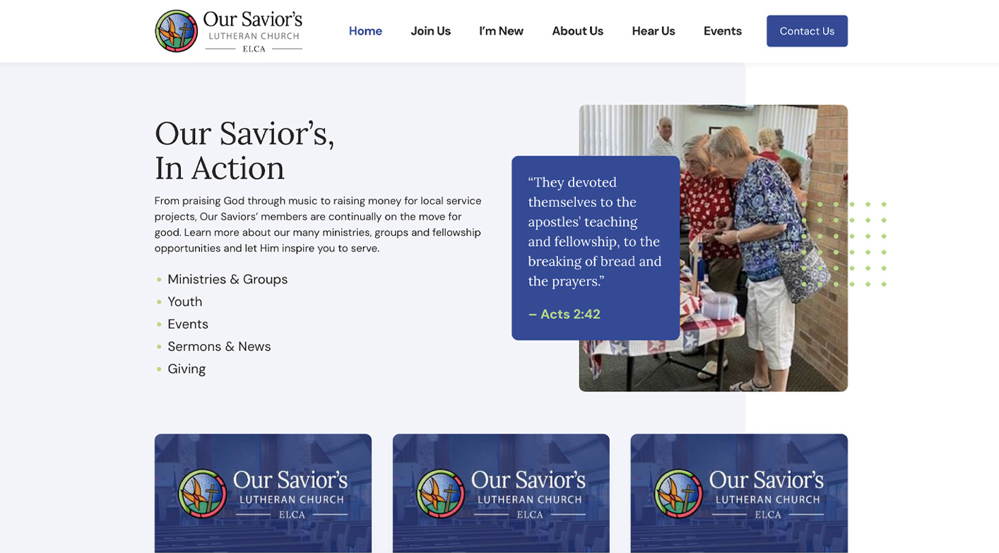 A detail page on the new Our Savior's website