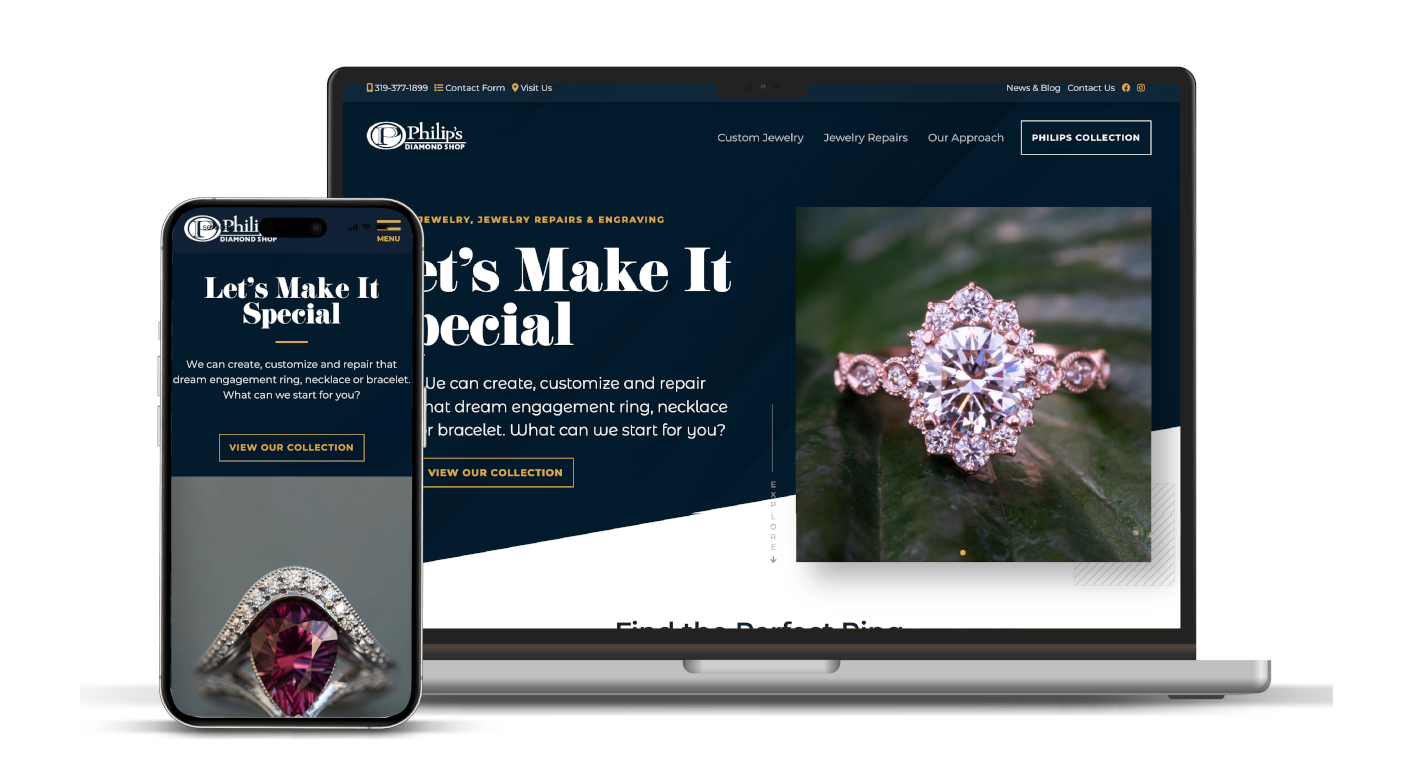 The Philip's Diamond Shop website on laptop and mobile