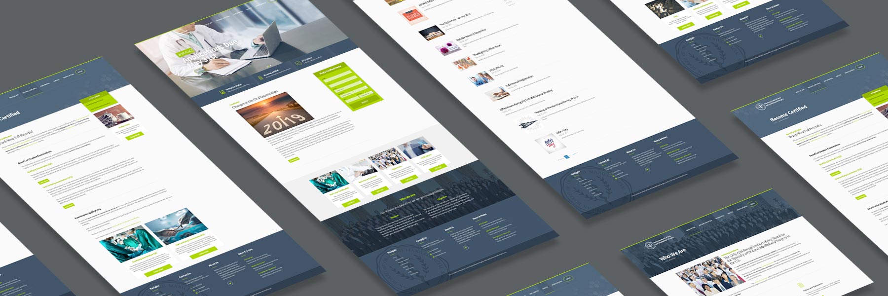 A perspective layout of various pages of the webite