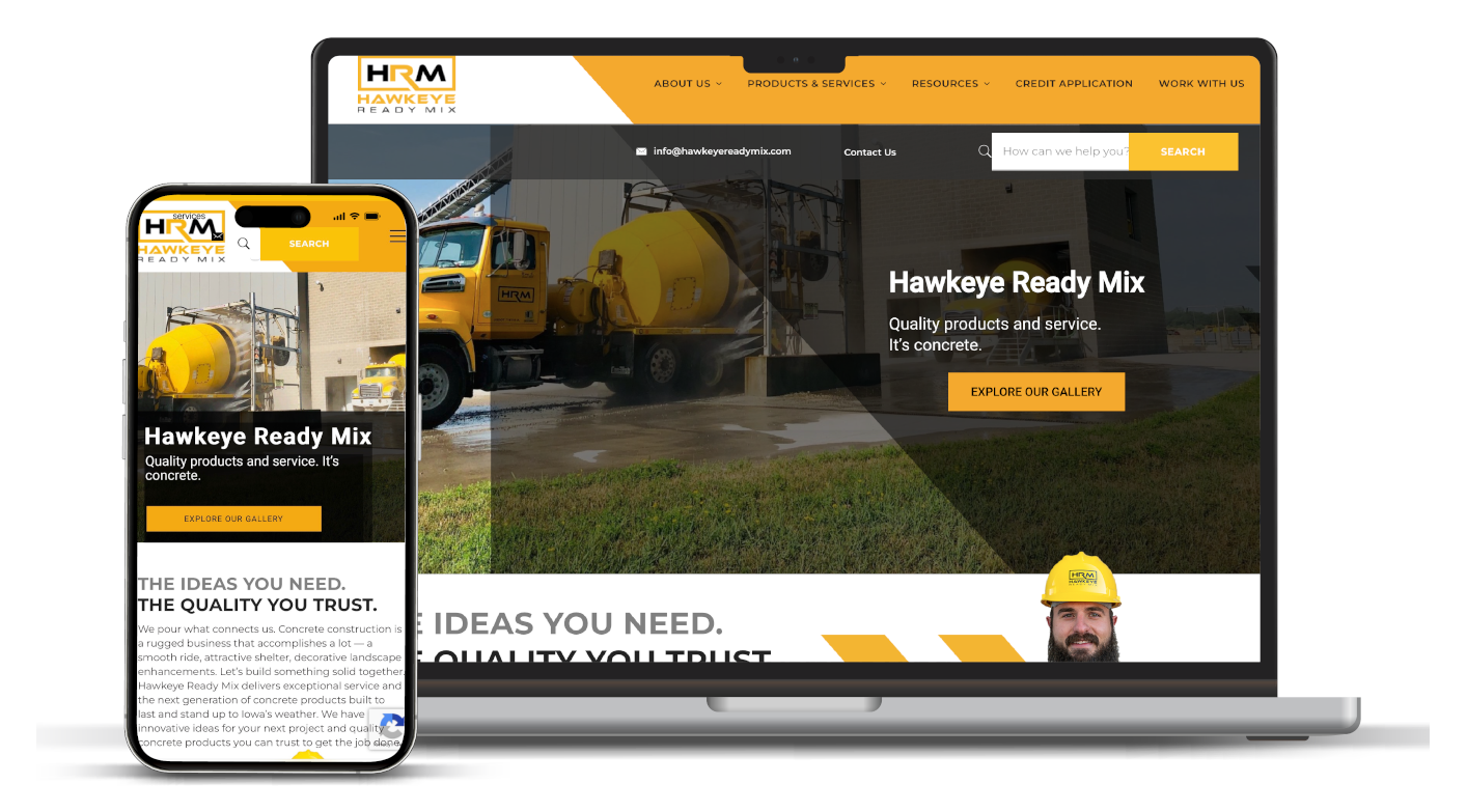 Screenshots of the new Hawkeye Ready Mix site