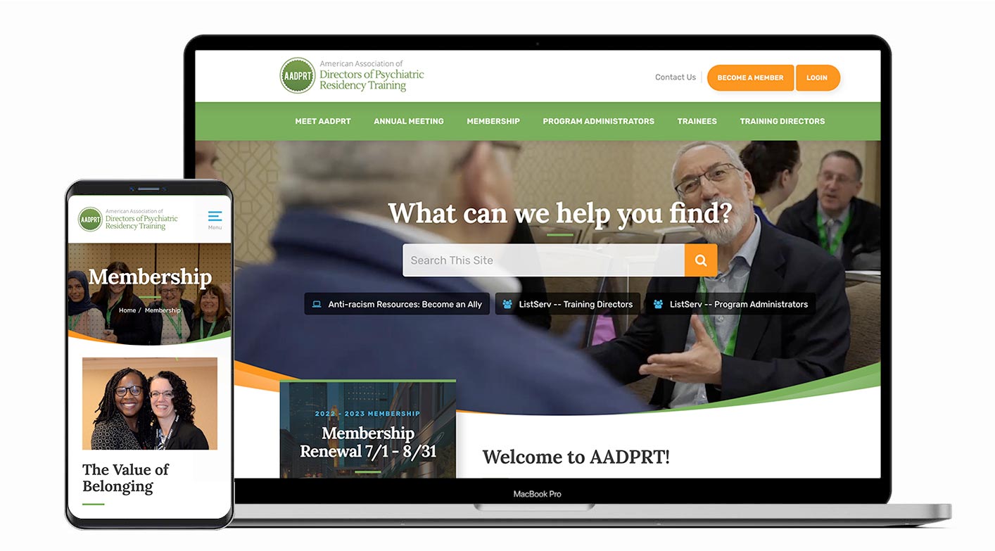 A screenshot of the AADPRT web design