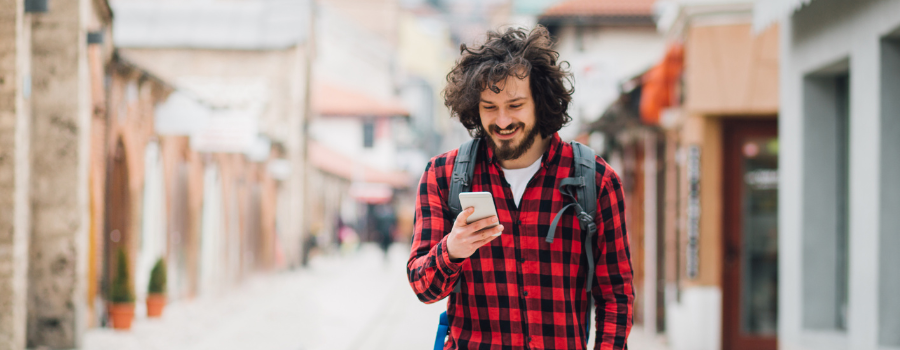 man engaged in blog