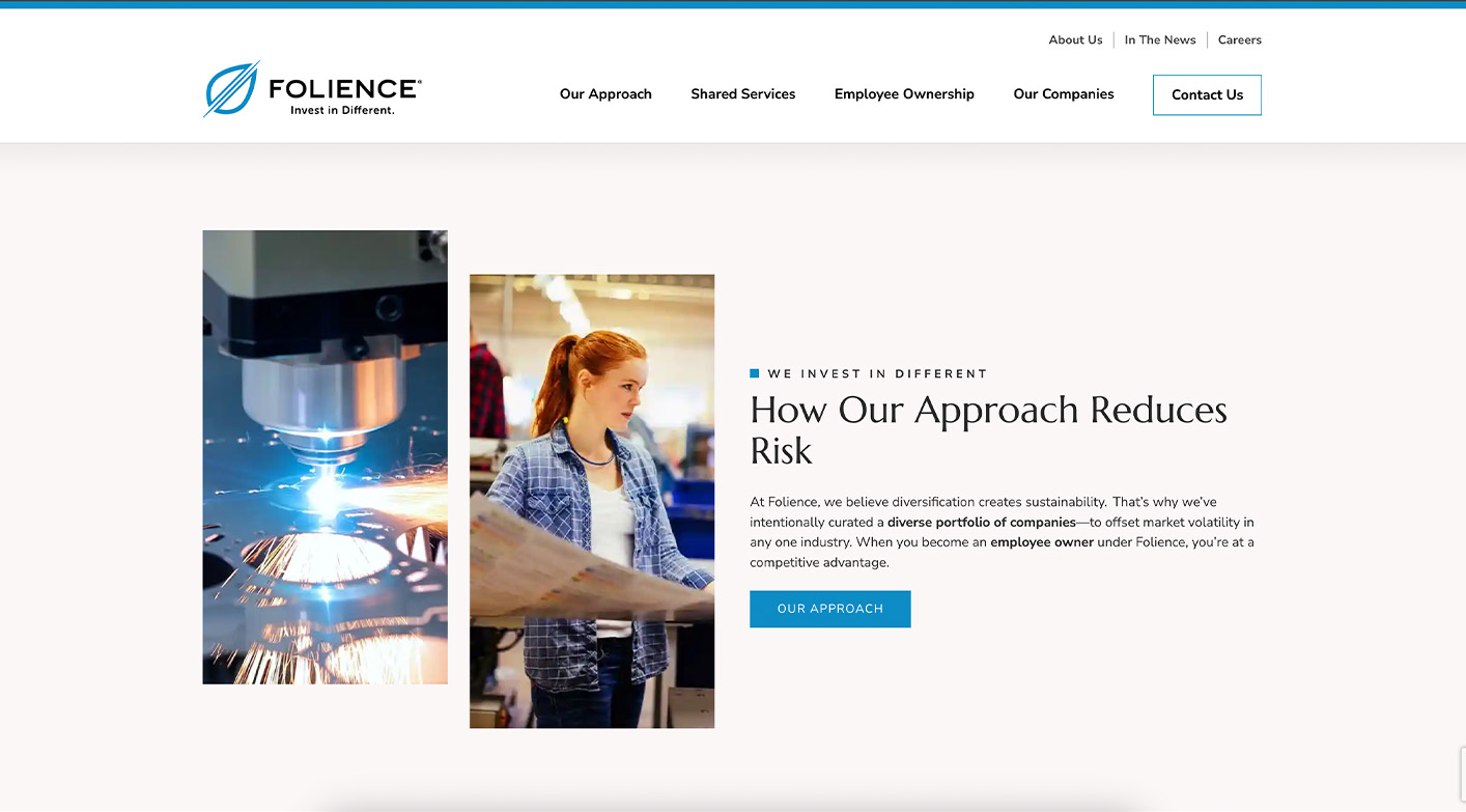 An interior page of the new Folience website
