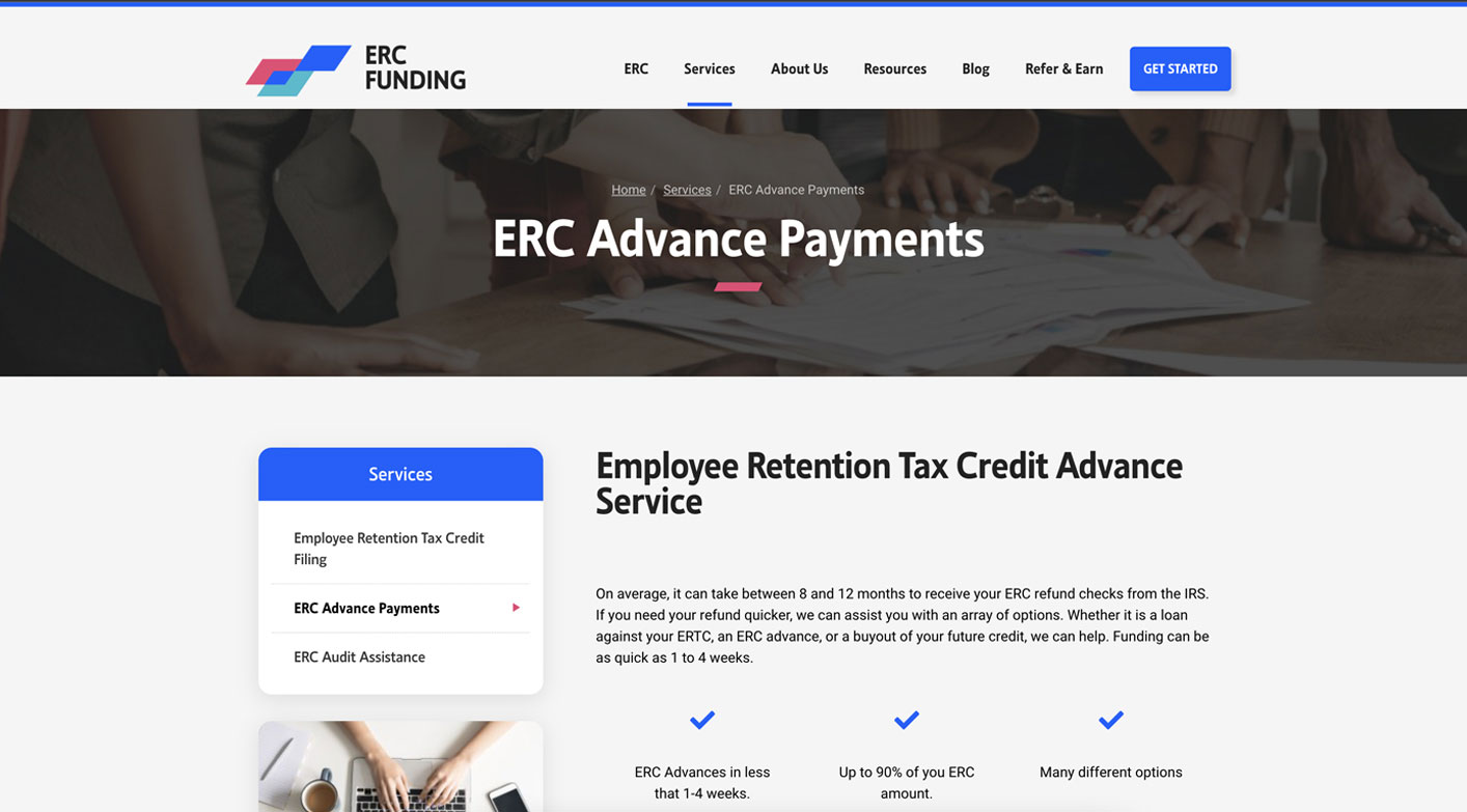 A screenshot of the new ERC Funding site