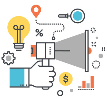 Illustrated icon of various marketing elements