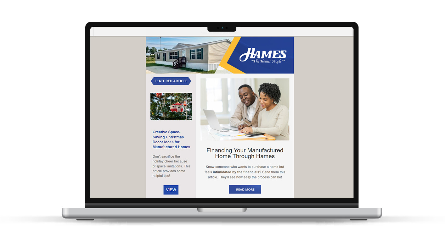 An example of a Hames Homes email newsletter
