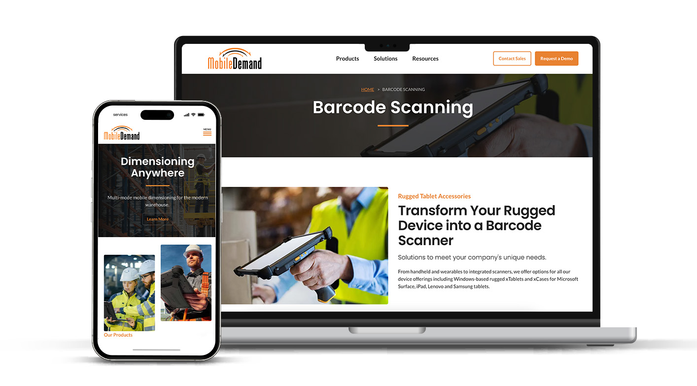 The mobiledemand website shown on laptop and mobile