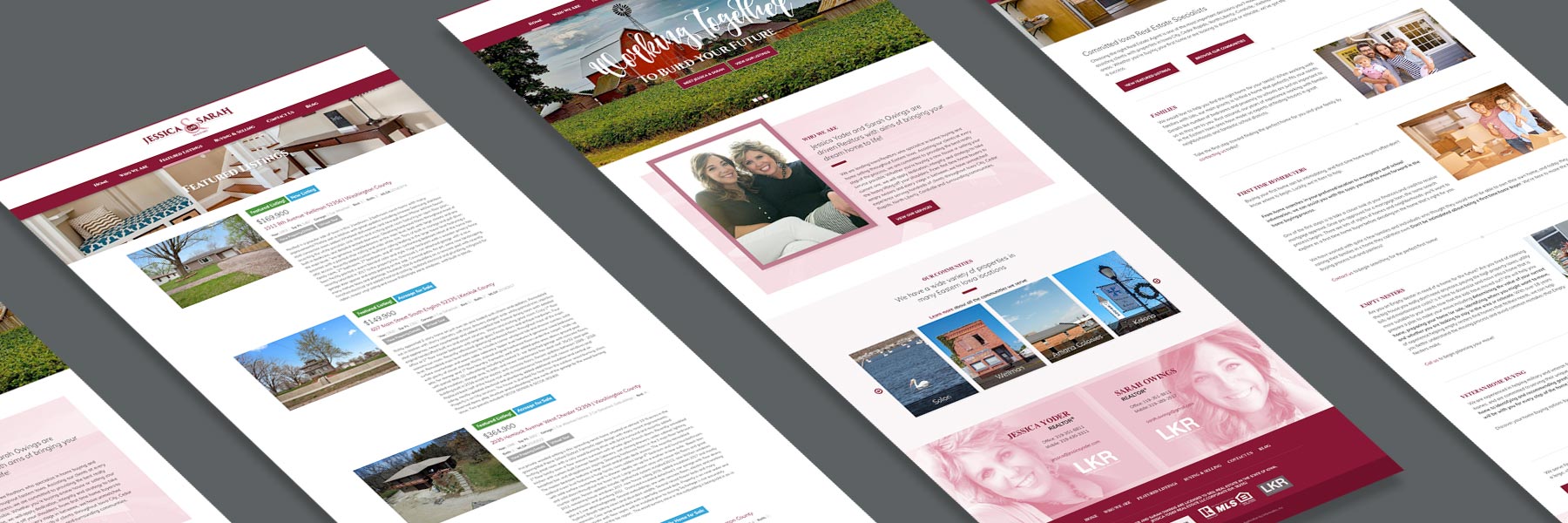 A perspective layout of various pages of the webite