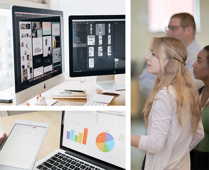 A team of creatives work on a web design