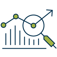 Icon of a line chart with data point and magnifying glass