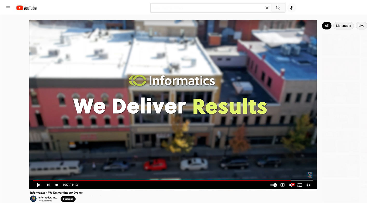 A screenshot of the Informatics indoor drone video from YouTube
