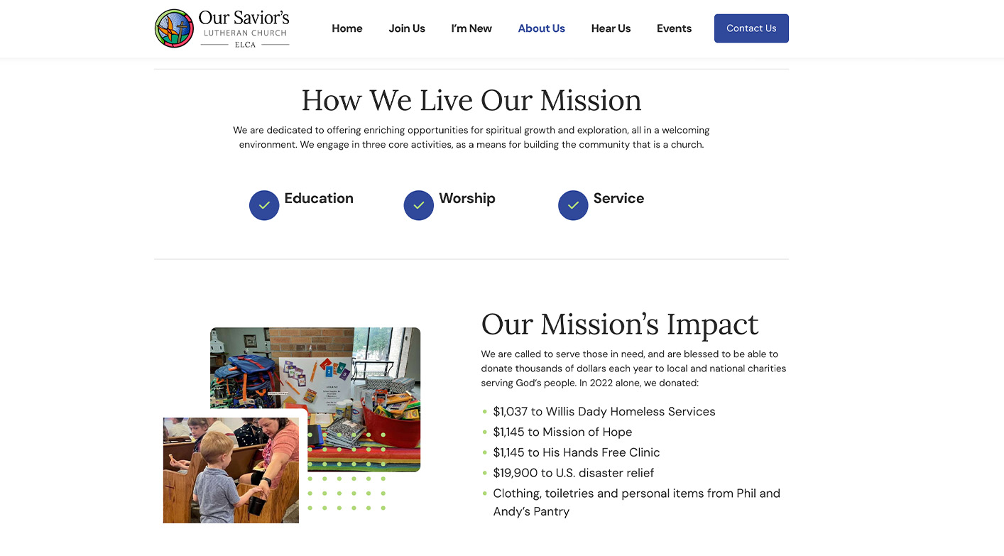 Another internal page from the Our Savior's website