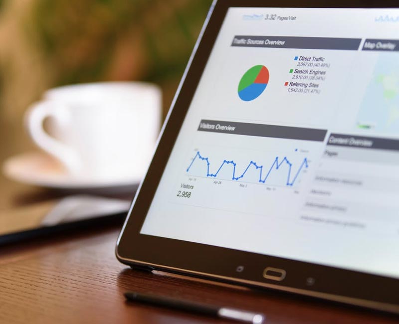 Marketing data displays on a computer screen