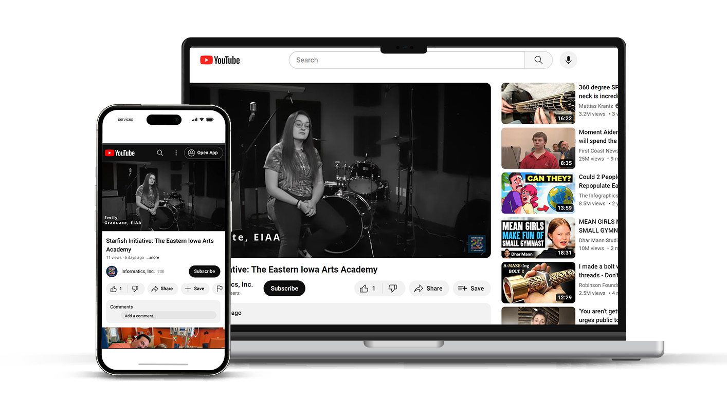 Eastern Iowa Arts Academy video shown on mobile and laptop