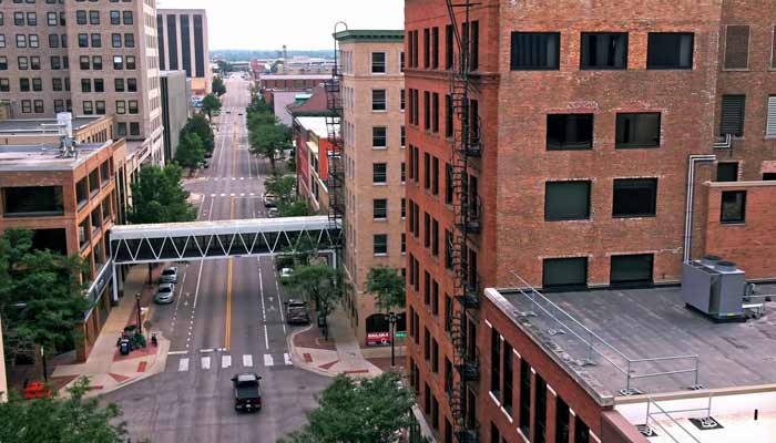 Drone video footage from downtown Cedar Rapids
