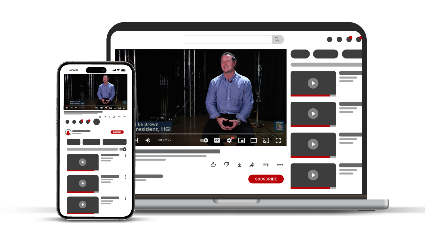 HGI's brand video mocked up on mobile and laptop