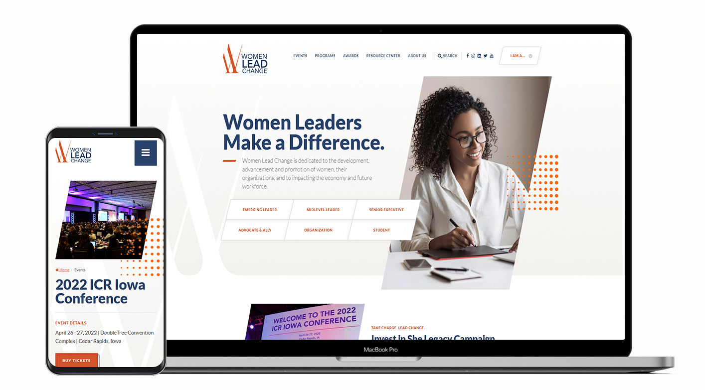 Screenshots of web design for Women Lead Change